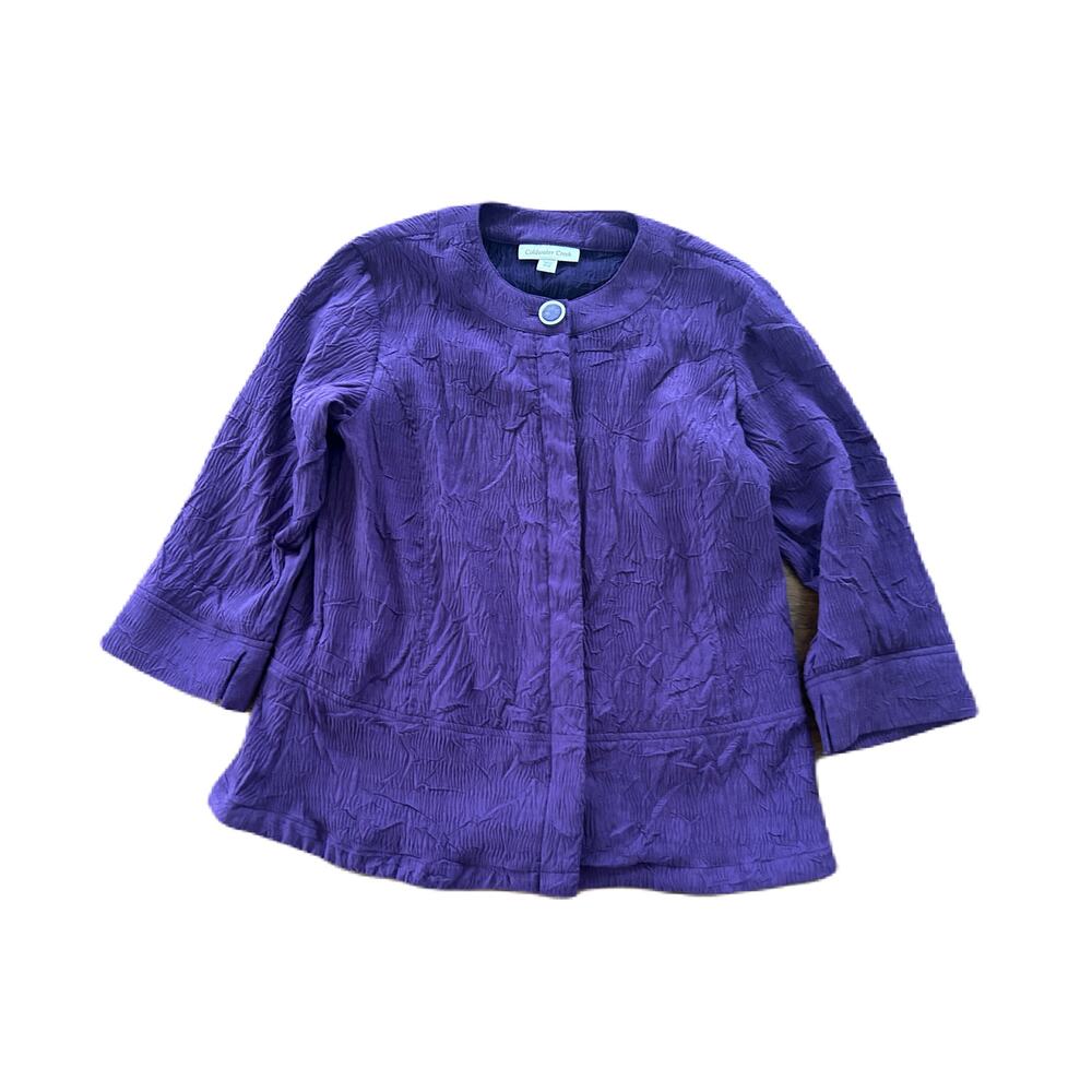 Cold water Creek crinkle top 3/4 sleeve purple jacket SZ P10